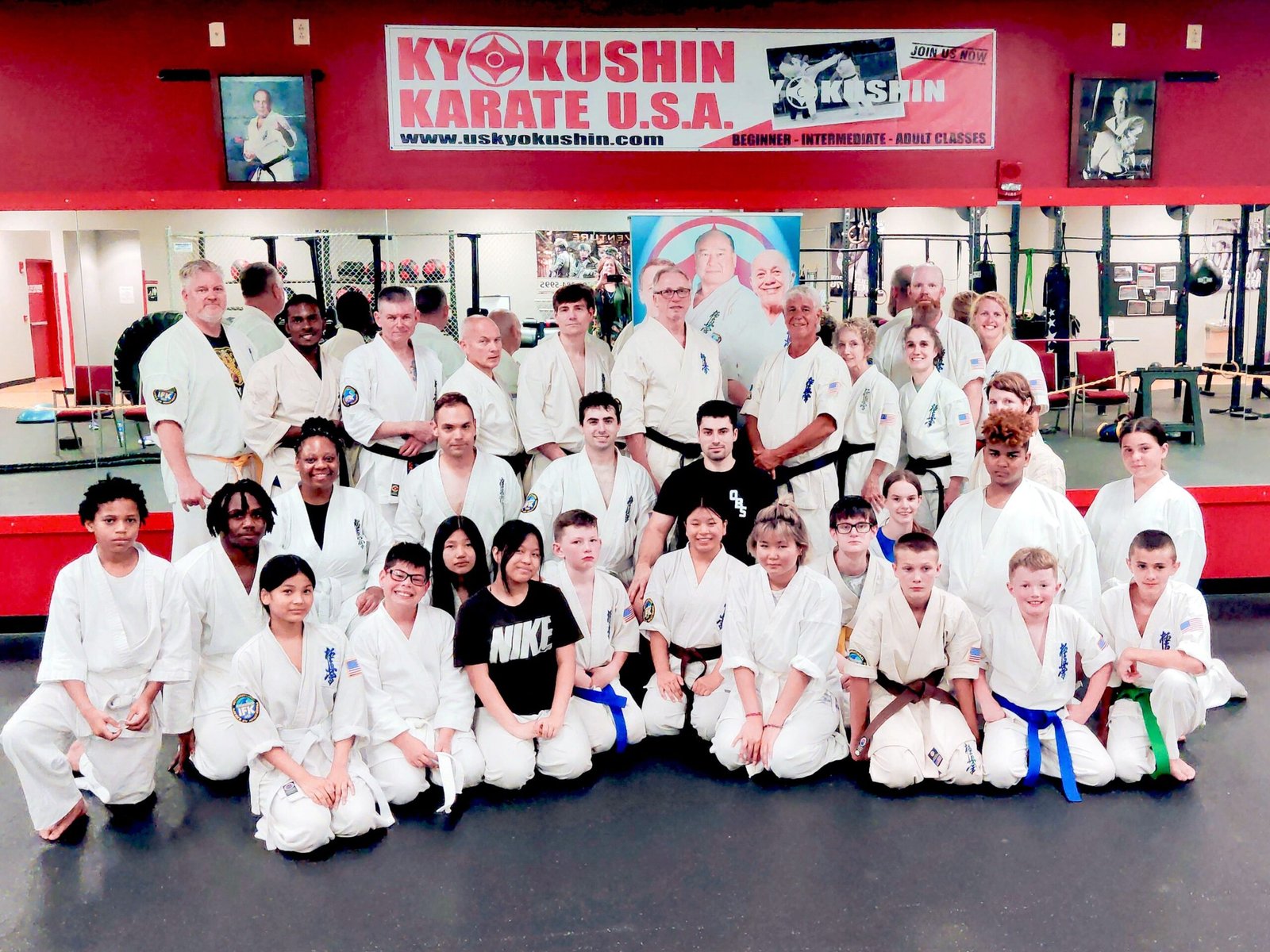Kyokushin Karate USA students and instructors at the Rochester, New York Honbu Dojo